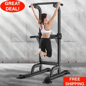 Pull Up Bar Multifunction Power Tower Dip Station Chin Ups Exercises Home Black - Picture 1 of 24