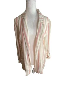 Love Tree Ruched Sleeve Pink  and White Striped Blazer Pockets Size Large - Picture 1 of 10