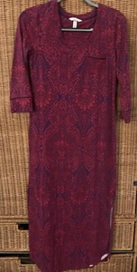 Soma Sz XS Cool Nights 3/4 Sleeve Long Sleepshirt Maxi Caftan Purple Red Paisley - Picture 1 of 4