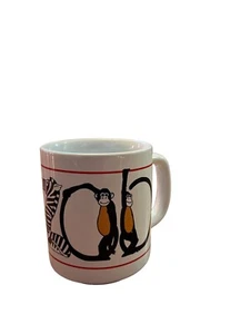 Vintage 1983 EUC I Love Zoo K & M 1983 Coffee Mug RARE Zebra Monkeys White - Picture 1 of 7
