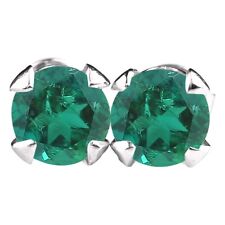 100% Natural Green Emerald 2.00Ct Round Cut Solitaire Studs In 14KT White Gold