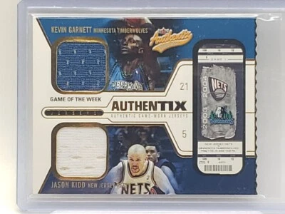 2003-04 Fleer Skybox Die Cut Authentix Dual Game Worn Jersey K. Garnett J. Kidd - Image 1 of 4