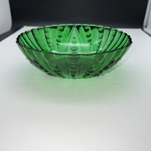 VTG Emerald Green 3 Footed Anchor Hocking Glass BURPLE Bubble Bowl Beautiful 8" - Picture 1 of 8