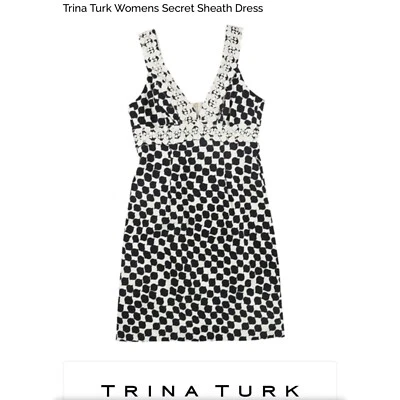 NWT Trina Turk Size 14 Secret Sheath Party Dress Lace MSRP$298 USA Black/White - Image 1 of 4