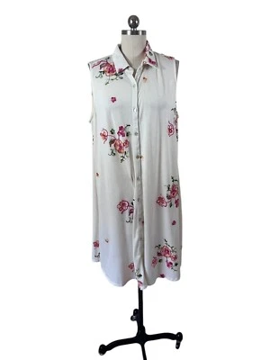 Figueroa & Flower Shirt Dress Womens XL White Embroidered Floral Button Collared - Image 1 of 4