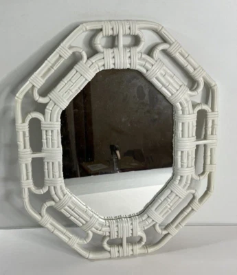 Vintage Homco 70’s MCM Mirror Faux Bamboo Wicker White Wall 17.5 x 14.5 New - Image 1 of 3
