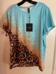 Women's 'Just Fashion Now' Leopard Crew Neck Top Ladies Summer T-Shirt Tee XXL - Picture 1 of 7