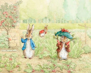 Peter Rabbit Flopsy Benjamin Bunny Beatrix Potter 36x44" Cotton Fabric Panel - Picture 1 of 1