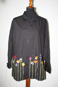 Neu ohne Etikett Quacker Factory 2X schwarz Baumwollmischung geknöpftes besticktes Hemd Langarm - Bild 1 von 7