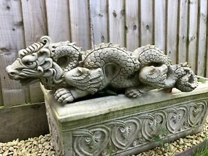 Reconstituted Stone Chinese Dragon Statue | Vintage Mythical Garden Ornament