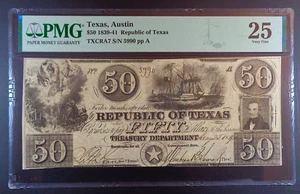 1840 Republic of Texas 50 $ Banknote, Cr. A7, Medlar 27, PMG VF 25. - Bild 1 von 2