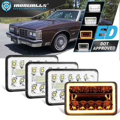 For Oldsmobile Delta 88 Cutlass 4PCS 4x6" INCH Chrome LED Headlights Hi-Lo DRL - Image 1 of 4