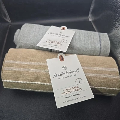 2 toallas de cocina Magnolia para hogar y harina de mano beige y verde a rayas 30x30" Foto 1 de 4