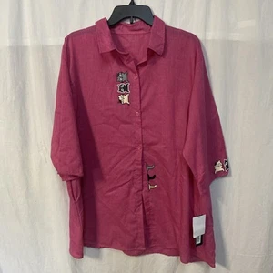 Prezzo button up shirt from japan with cats Size M-L Dark Pink - Picture 1 of 5