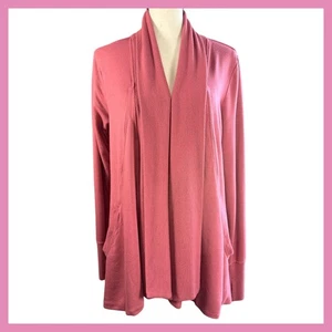 Athleta Cozy Karma Asym Open Front Cardigan Sweater Thumb Holes Rose Small - Picture 1 of 8