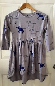 Tea Collection Blue Horse Pony Print Long Sleeve Flowy Hi-low Dress Girl’s Sz 8 - Picture 1 of 14