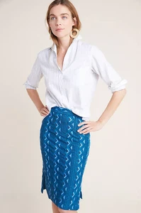 Neu mit Etikett Anthropologie Sienna bestickter Midi-Bleistiftrock Größe 6 türkis Stretch - Bild 1 von 10