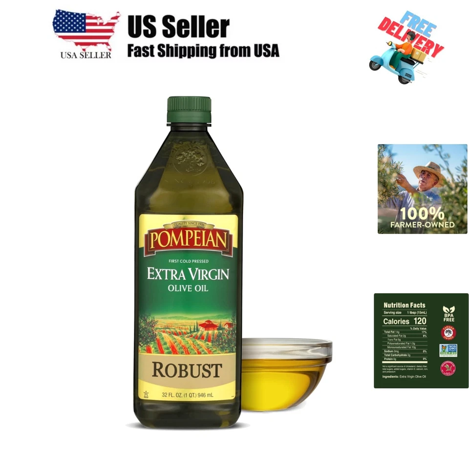 32 FL Oz Pompeian Robust Extra Virgin Olive Oil First Cold Pressed Non-gmo