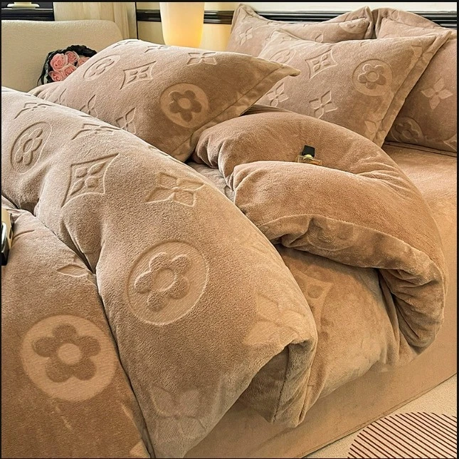 Juego de sábanas ajustables gruesas de terciopelo con leche, 2 fundas de almohada, funda de edredón y núcleo de 5 piezas Foto 1 de 1