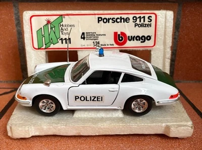 Bburago HAT Porsche 911 S Polizei con basetta originale scala 1/24 - Immagine 1 di 4
