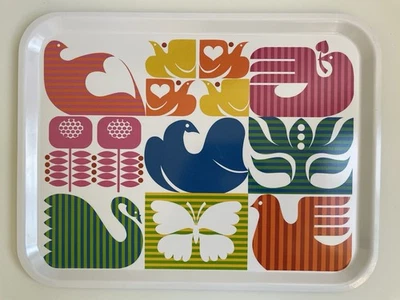 IKEA Serving Tray BIRD Scandinavian Folk Design 17”x13” Floral Colorful Rare EUC - Image 1 of 4