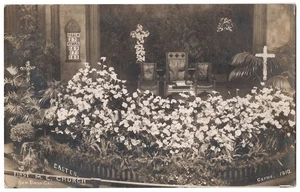1911 San Diego, California RPPC Primera Iglesia Metodista Episcopal Interior Pascua - Imagen 1 de 2