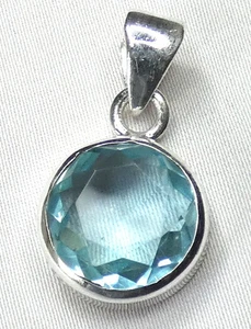 Anhänger 925 Silber runder, facettierter Blautopas - intensives Hellblau UNIKAT - Bild 1 von 15