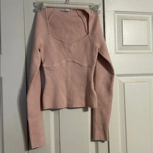 Maglione ABERCROMBIE & FITCH XXS maglia a costine collo a cuore rosa polvere civetta - Foto 1 di 9