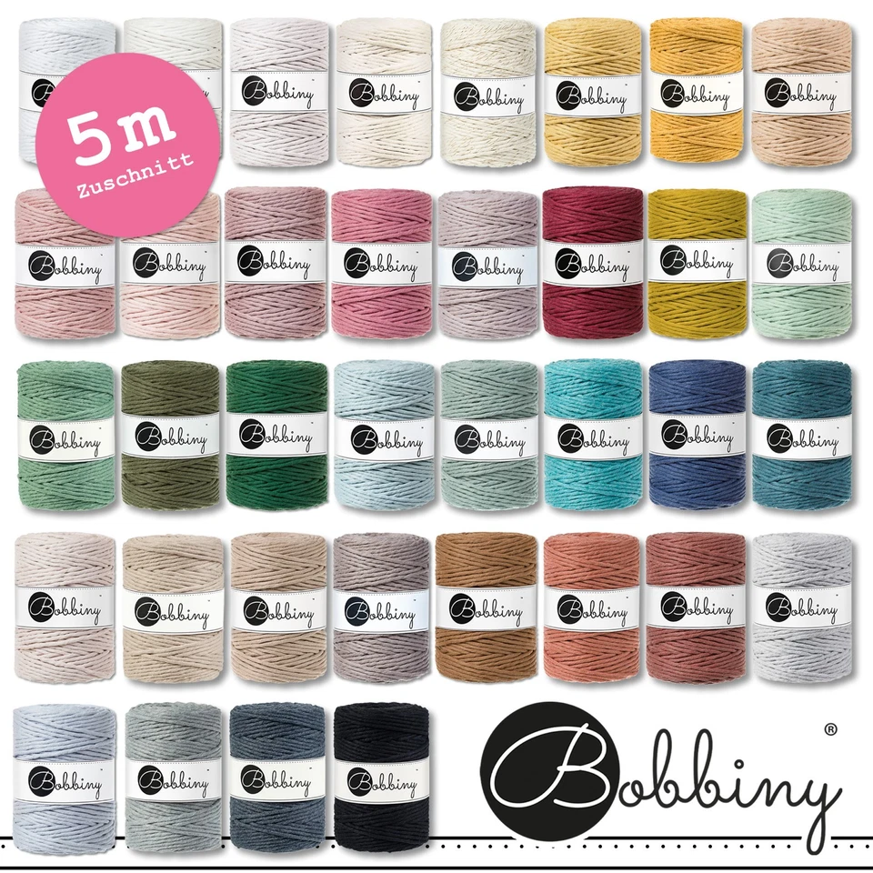Bobbiny 5m Cordón Macramé Ø 5mm Hilo Textil Por Metros 36 Colores - Imagen 1 de 1