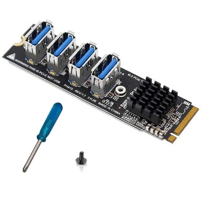 4 Ports USB 3.0 PCI-E Riser Card M.2 M to PCIE Extender Riser Expansion Card t - Image 1 of 4