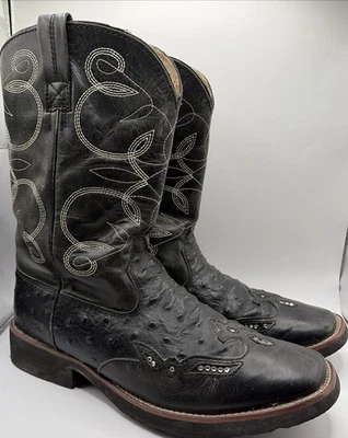Botas de Vaquero Roper para Mujer 8.5 Puntera Cuadrada Negras Adornadas Cuero Envejecido Foto 1 de 4