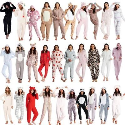 AS AVAILABLE Damen/Frauen/Mädchen Fleece All in One Pyjama Outfit Kostüm Kapuze Größe 6-22