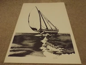 Sailboat Pen and Ink Drawing Print - Picture 1 of 2
