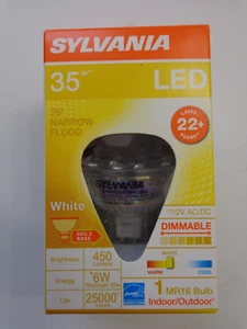 Sylvania LED6MR16DIM830NFL25GLRPZS 35° 3000K MR16 450 Lumens 35W=6W Light Bulb - Picture 1 of 8