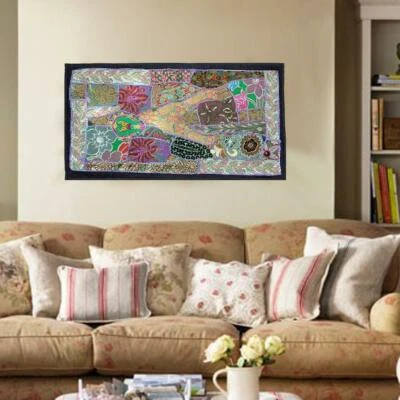 Wall Hanging art Vintage Bohemian Hippie Hippy Embroidered Patchwork Tapestry - Image 1 of 4