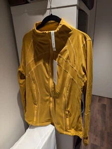 Mustard Yellow Zip Jacket Thumb Holes Pockets Zip Running, Gym Size 12/14 - Picture 1 of 5