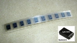 10 Stück SMD Tantal Kondensatoren 1µF / 50V - Bauform C (M4500) - Picture 1 of 2
