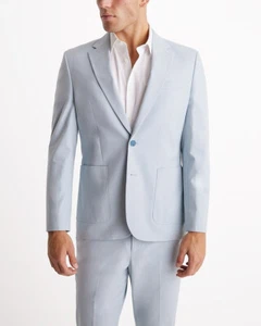 NEW EXPRESS $198 LIGHT BLUE SLIM CHAMBRAY STRETCH SUIT JACKET SZ 36S - Picture 1 of 4