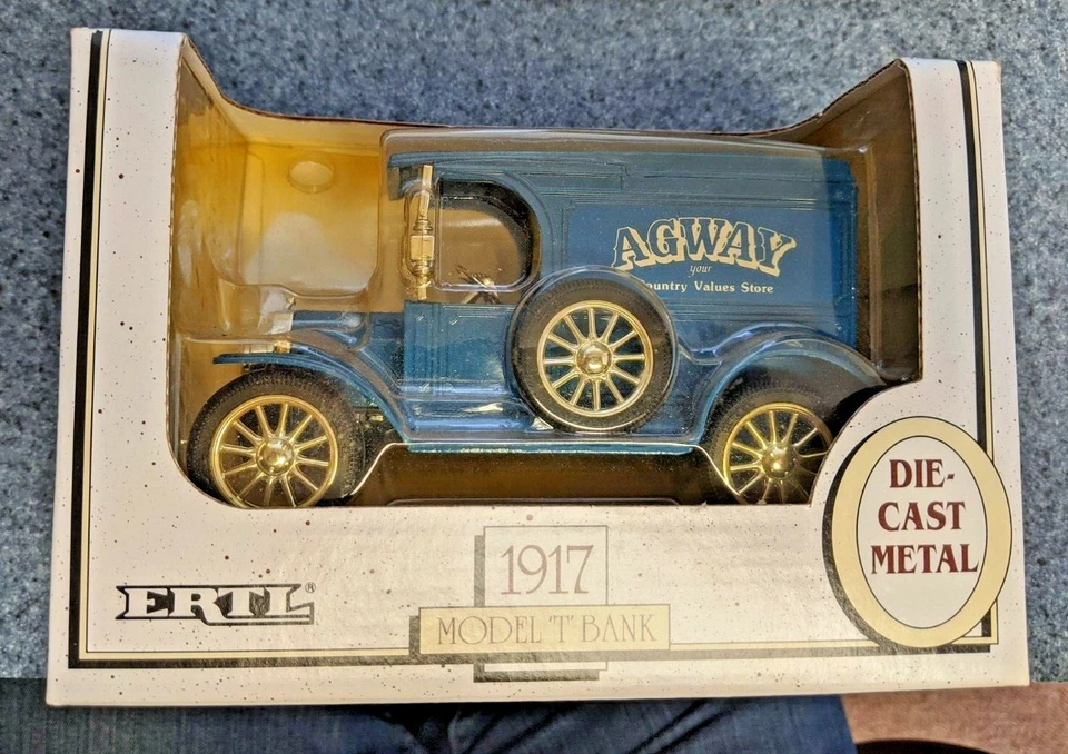 ERTL 1/25 Escala 1917 Ford Modelo T Van Agway Azul Die-Cast Bloqueo Banco de Monedas 1989 Foto 1 de 4