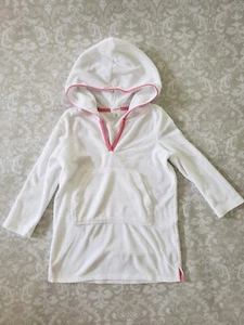 Crewcuts 6-7 White Pink Terry Cloth Toweling Pool Beach Swim Cover Up Hooded - Picture 1 of 3