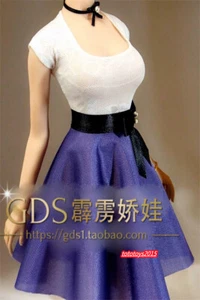1:6 White T-shirt Blue Pleated Skirt Dress Clothes Fit 12'' Female PH Body - Picture 1 of 6
