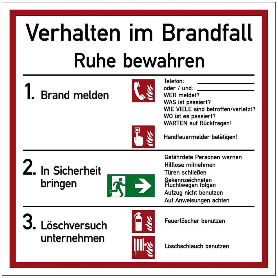 DREIFKE Schild Verhalten im Brandfall | Kunststoff 18x18cm | Brandschutz | wetterfest