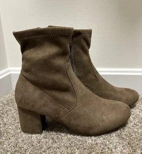 Women's Tan Suede Block Heel Sock Booties - Size 7.5 - NEW - Picture 1 of 8