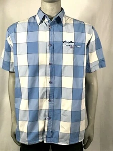 Camisa Pelle Pelle Marc Buchanan Para Hombre Mangas Cortas Con Botones Talla Grande Azul Blanca - Imagen 1 de 7