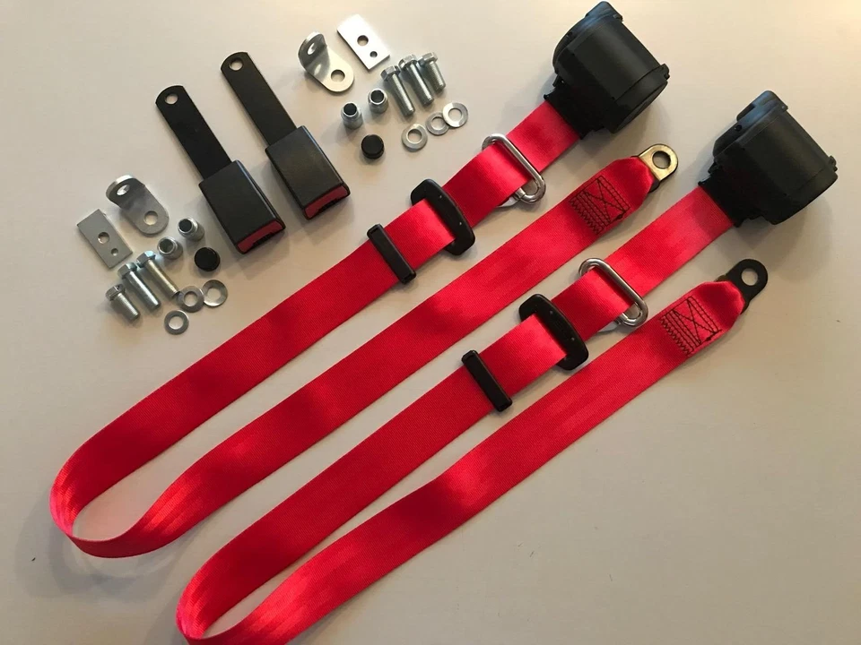 Automatic 3-Point Safety Belt In Red Set Of 2 Pieces For 1969-85 Porsche 911 New - Image 1 of 4