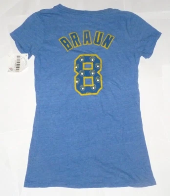 NEW MLB Ryan Braun Milwaukee Brewers Jersey Style T Shirt Women L Large NEW NWT - Image 1 of 2