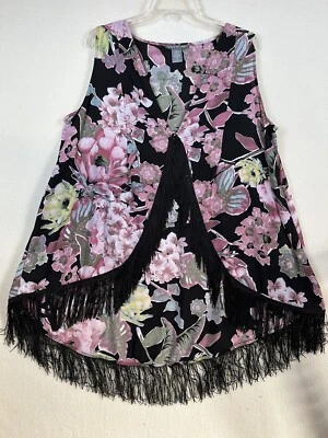 Blusa Kate & Mallory Mujer Talla 1X Top Cubierta Sin Mangas Capa Flecos Floral Foto 1 de 4