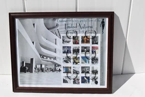 GREETING FROM MY GUIDED TOUR OF THE UNITED NATION STAMP IN NEW YORK FRAMED - Picture 1 of 9