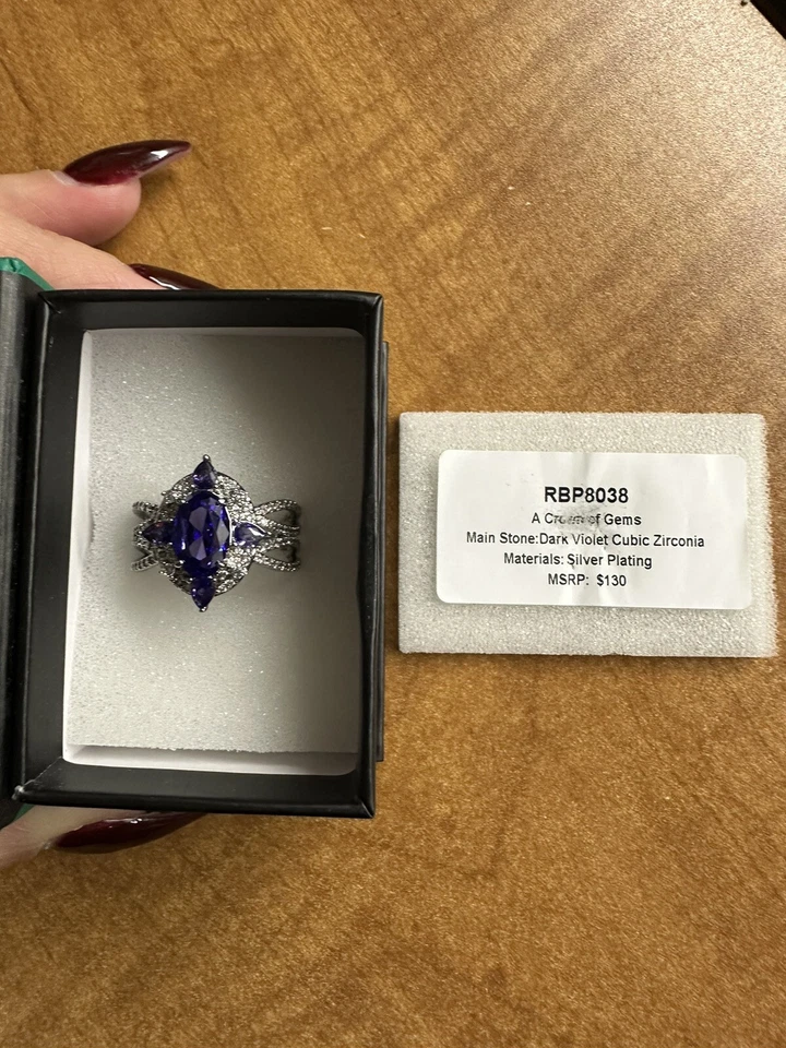 BP Reign RBP8038 Sz 10 "A Grown of Gems" Dark Violet CZ Silver Plating - Image 1 of 1
