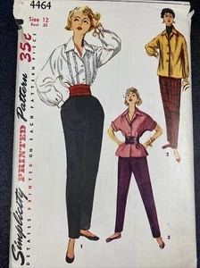 Blusa y pantalones vintage Simplicity Pattern 4464 Misses talla 12 sin cortar década de 1950 - Imagen 1 de 2